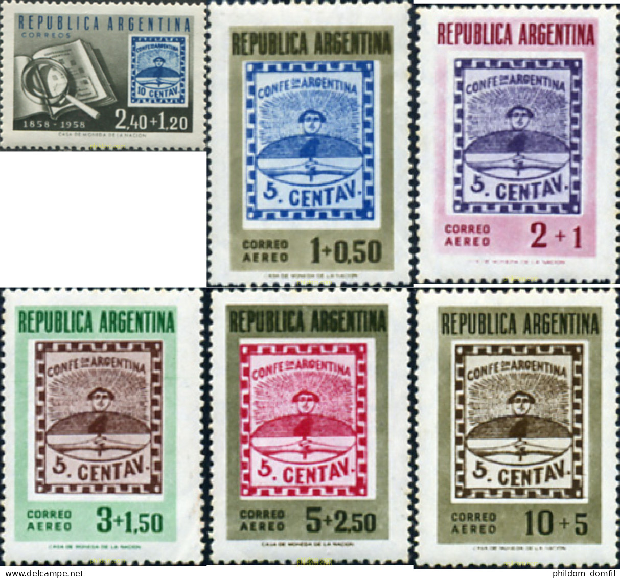 726170 MNH ARGENTINA 1958 CENTENARIO DEL SELLO ARGENTINO Y EXPOSICION FILATELICA INTERAMERICANA - Nuevos