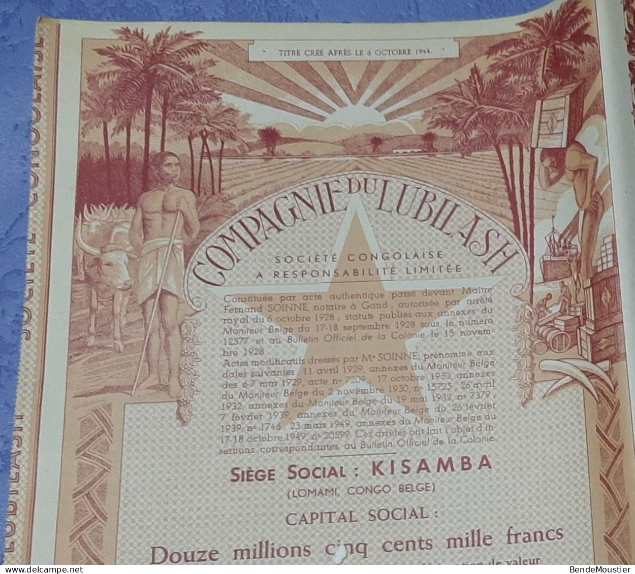 Compagnie Du Lubilash - Société Congolaise - Kisamba - Part Sociale Au Porteur - Lomani 1949. - Chemin De Fer & Tramway