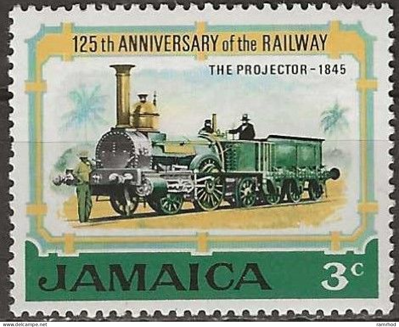 JAMAICA 1970 125th Anniversary Of Jamaican Railways - 3c - Locomotive Projector (1845) MNH - Jamaica (1962-...)