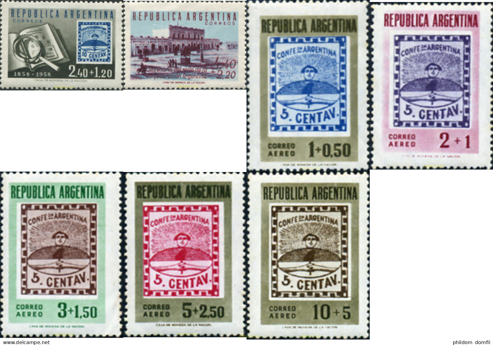 726172 MNH ARGENTINA 1958 CENTENARIO DEL SELLO ARGENTINO Y EXPOSICION FILATELICA INTERAMERICANA - Unused Stamps