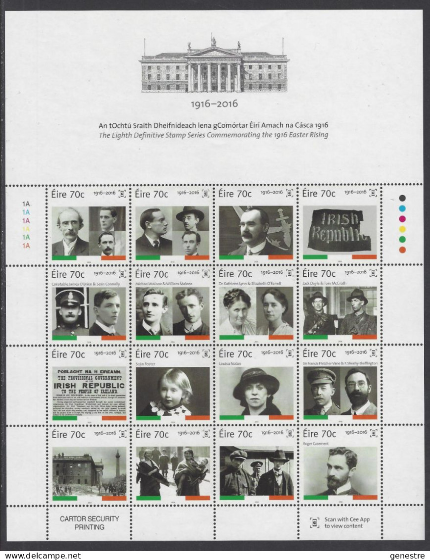 Irlande / Eire 2016 - "The Eight Definitive Stamps Series Commemorating The 1916 Easter Rising" - Blocks & Sheetlets