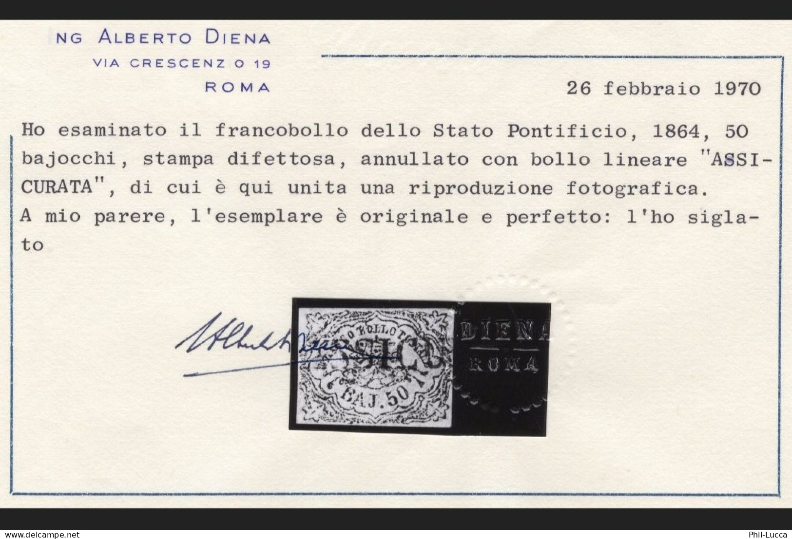 50 Baj. | Stampa Difettosa | RARITA' | Usato E Freschissimo | Certificato Alberto Diena - Stato Pontificio