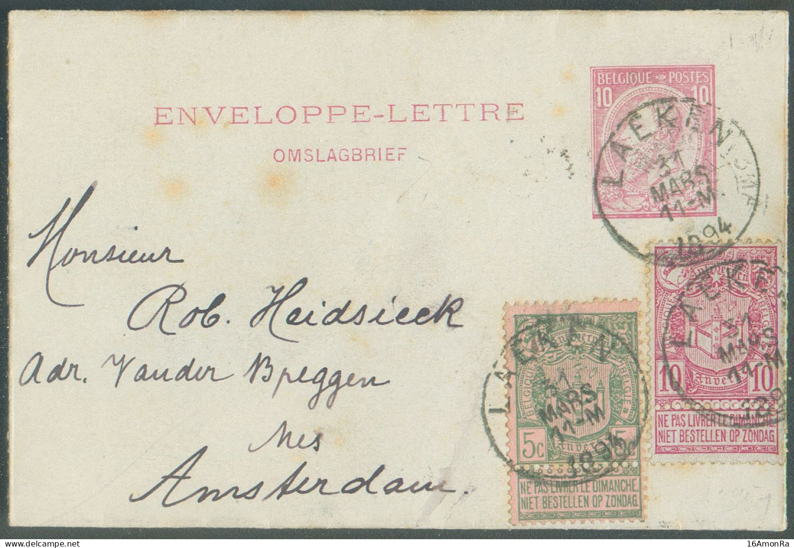 N°68/69 - 5 Et 10c. EXPOSITION D'ANVERS En Affr. Complémentaire Sur E.P. Carte-lettre 10c. (type N°46) Obl. Sc LAEKEN Du - 1894-1896 Esposizioni