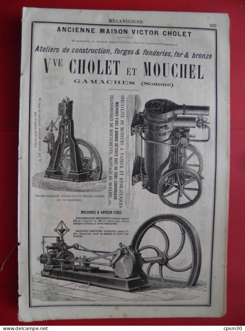 PUB 1884 - Atelier Construction Forge Fonderie Fer Bronze Cholet & Mouchel 80 Gamaches, Machines Jouffray 38 Vienne - Publicités