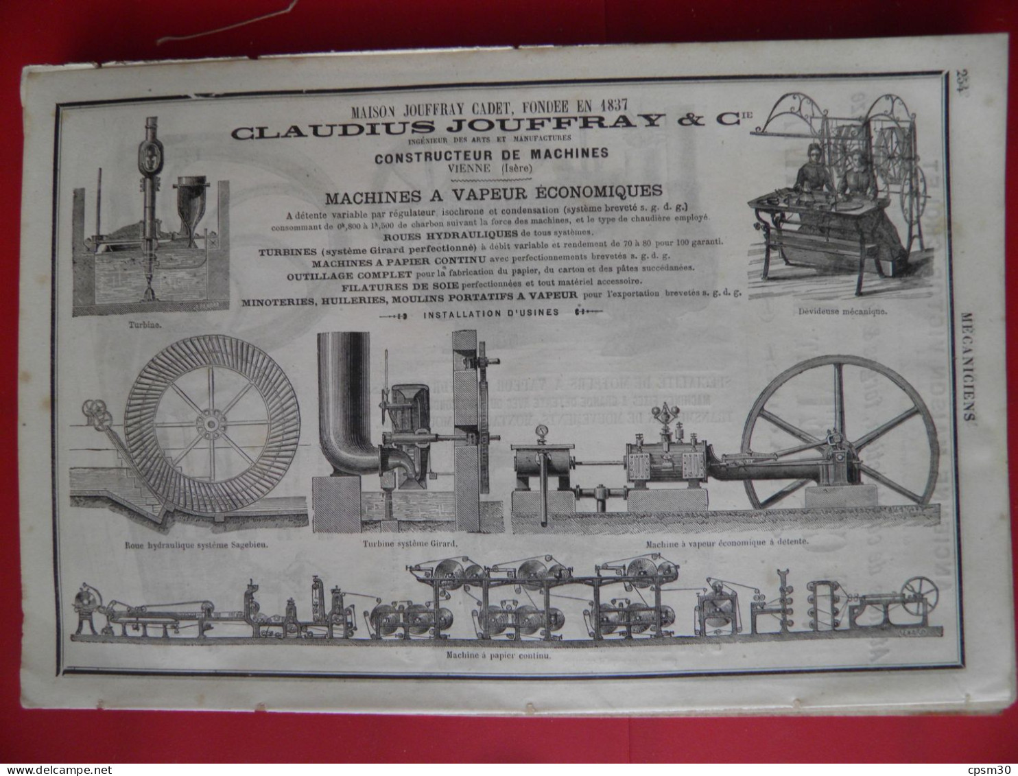 PUB 1884 - Atelier Construction Forge Fonderie Fer Bronze Cholet & Mouchel 80 Gamaches, Machines Jouffray 38 Vienne - Publicités