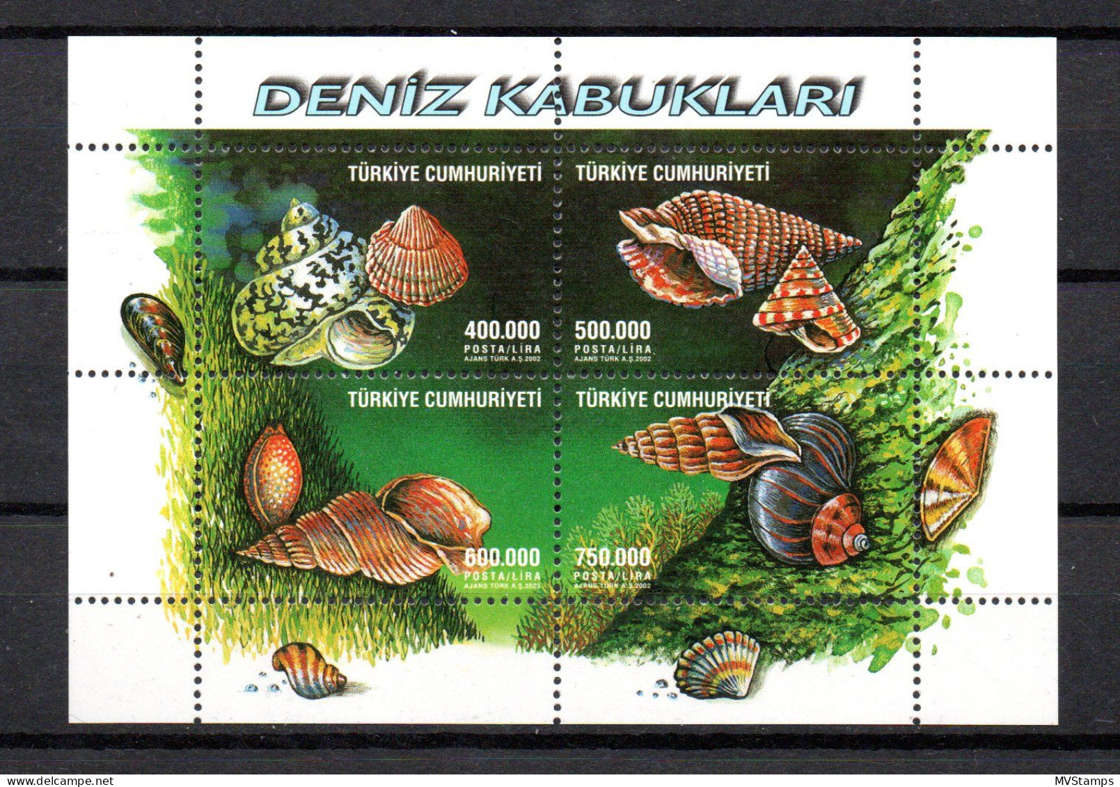 Turkey 2002 Sheet Shels/Sealife Stamps (Michel Block 49) MNH - Nuevos