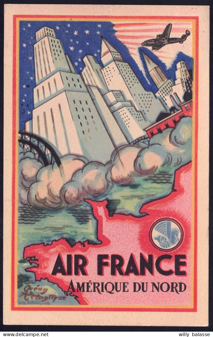 +++ CPA - Carte Publicitaire - Publicité AIR FRANCE - Amérique Du Nord - Avion - Aviation - Réseau Aérien Mondial  / - 1946-....: Era Moderna