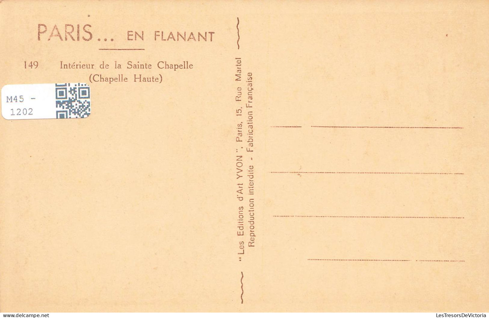 FRANCE - Paris - Notre Dame - Intérieur De La Sainte Chapelle - Carte Postale Ancienne - Notre Dame Von Paris