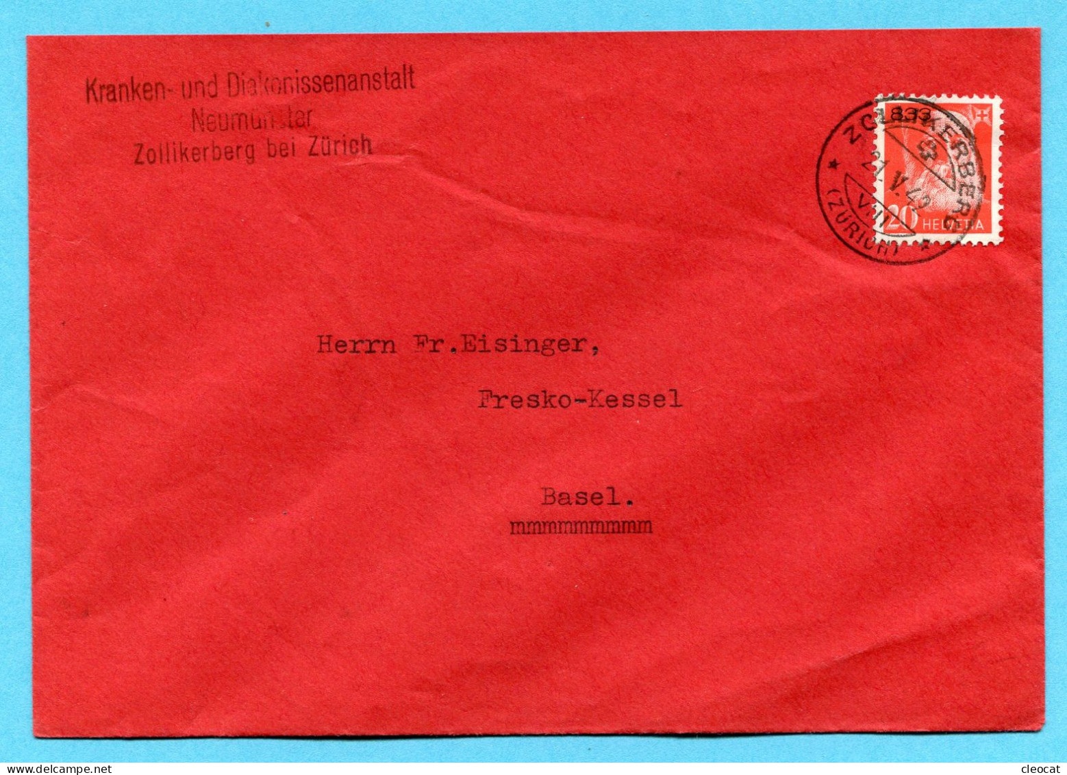 Brief Zollikerberg 1942 - Portofreiheit Nr. 833 - Absender: Kranken- Und Diakonissenanstalt Neumünster - Franchise
