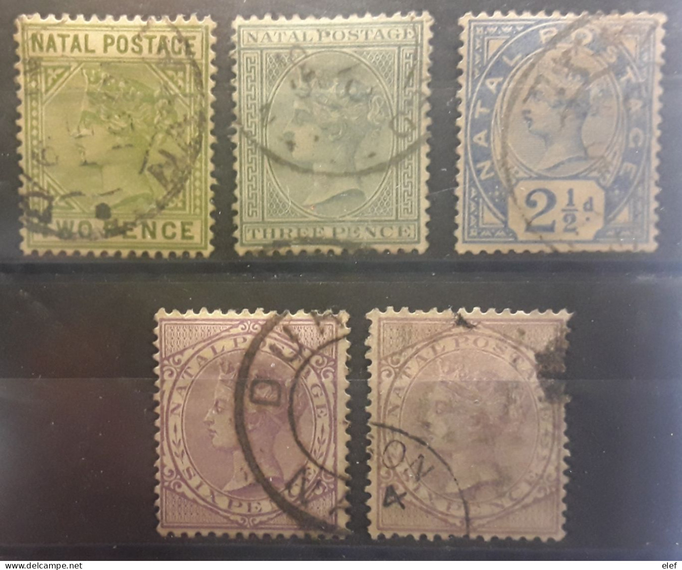 NATAL South Africa GB Colony , Queen Victoria,  1882 - 1891, 5 Timbres Yvert 45,47,49,49 A,54 , Obl TB - Natal (1857-1909)