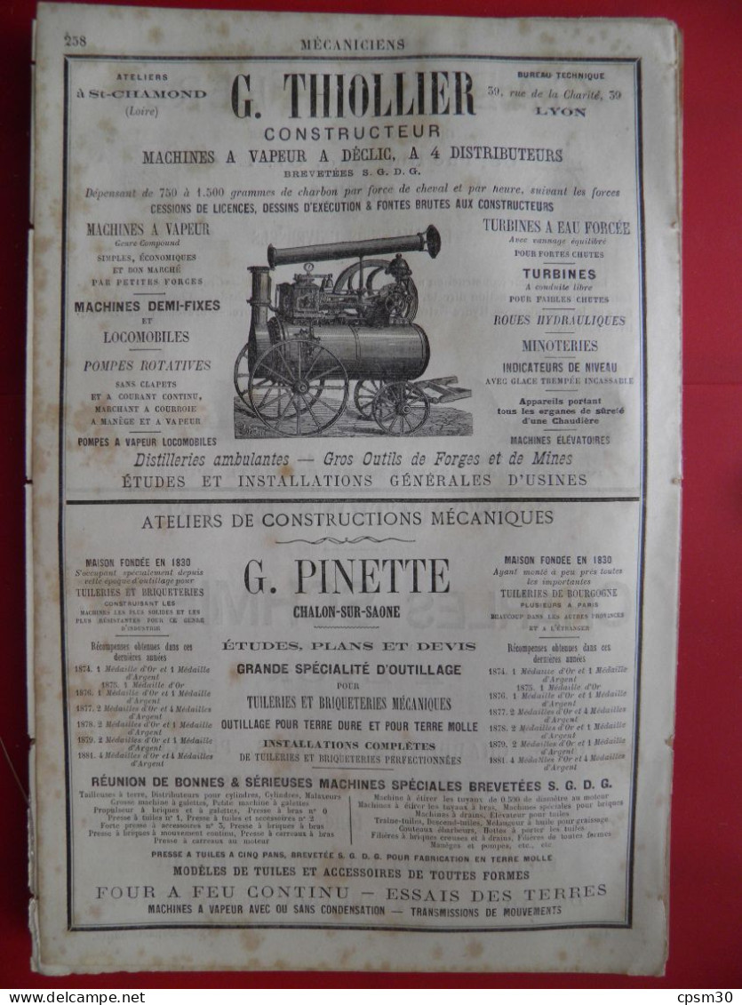 PUB 1884 - Drague Gabert, Construction Fer Schmiedt, Machine à Déclic Thiollier 69 Lyon, Construction Pinette 71 Chalons - Publicités