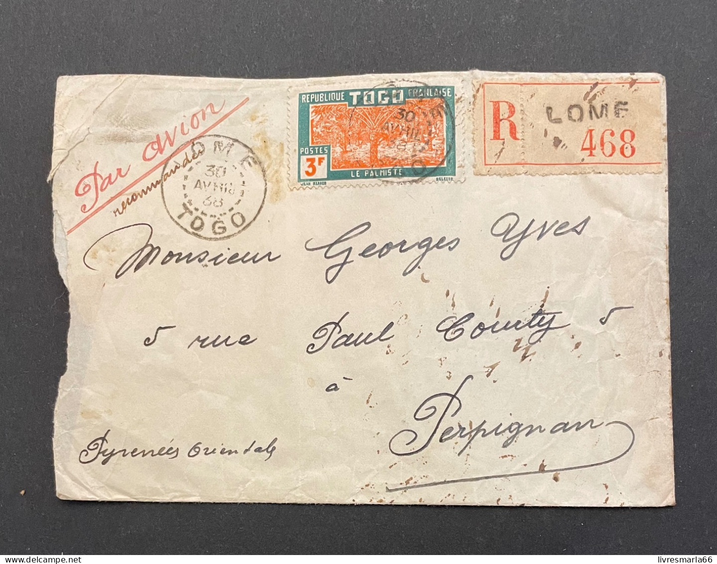 TOGO LETTE RECOMMANDÉE DE LOMÉ 1938 Pour Perpignan - Storia Postale