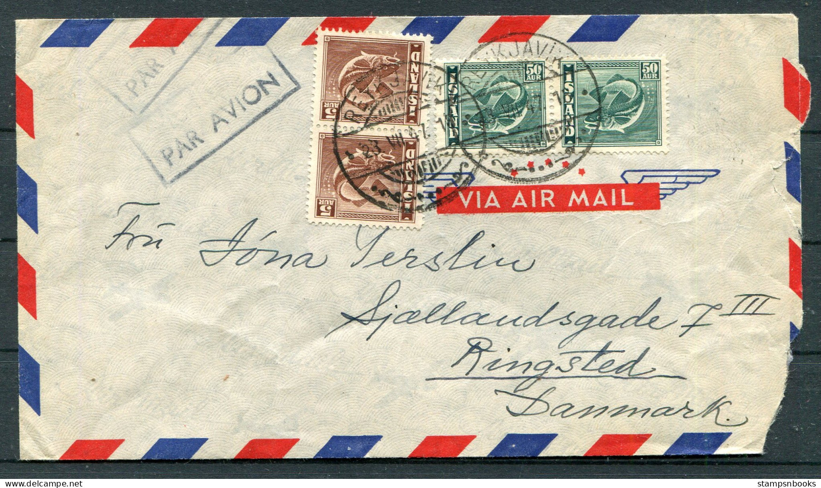 1947 Iceland Fish Airmail Cover Reykjavik - Ringsted Denmark  - Lettres & Documents