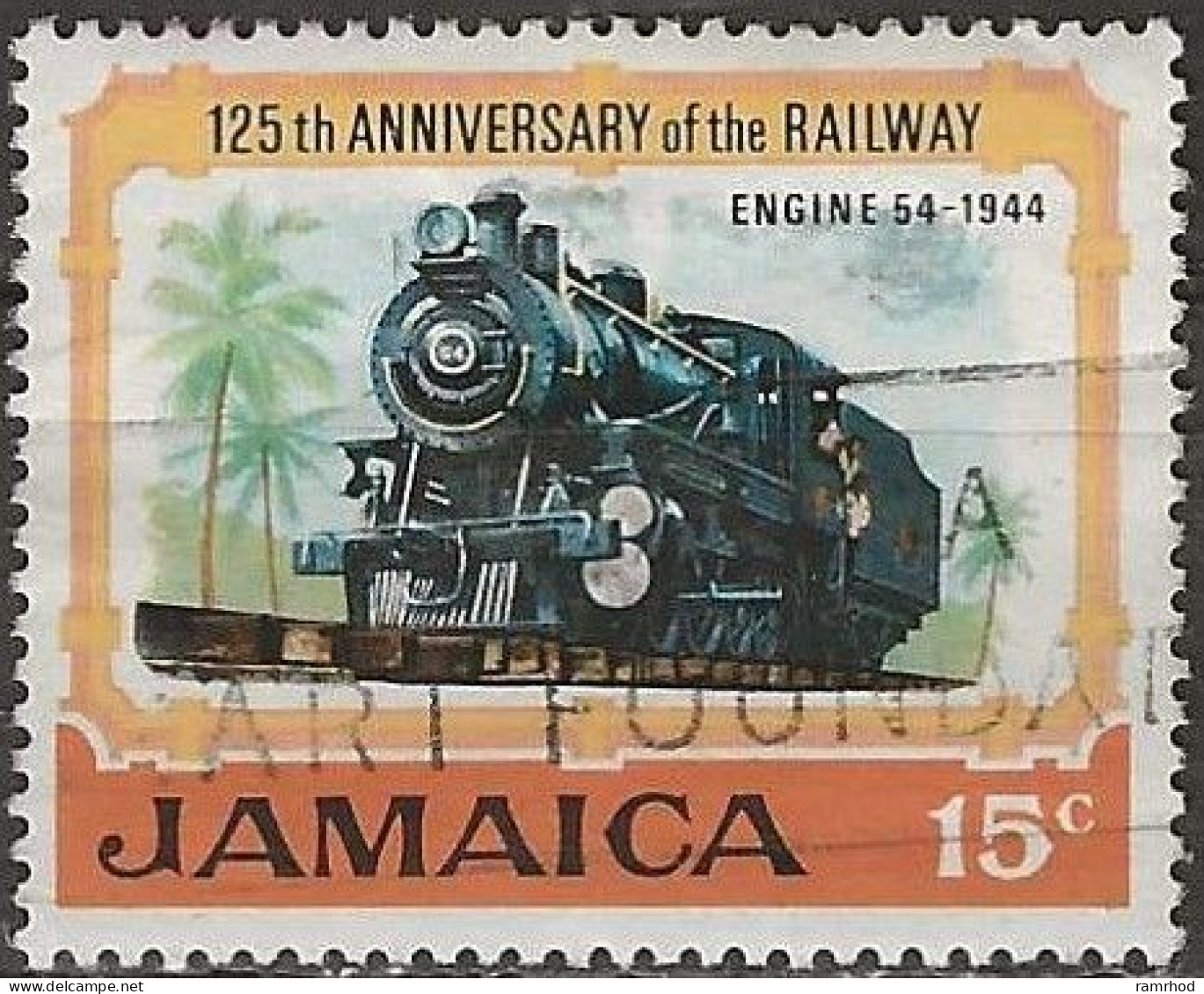 JAMAICA 1970 125th Anniversary Of Jamaican Railways - 15c. - Steam Locomotive No. 54 (1944) FU - Jamaica (1962-...)
