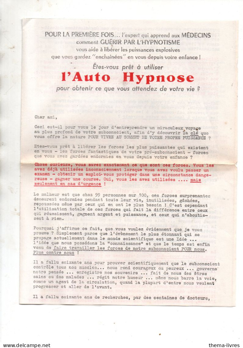 Bon D'examen Gratuit     :  L'AUTO HYPNOSE   (PPP46666) - Pubblicitari