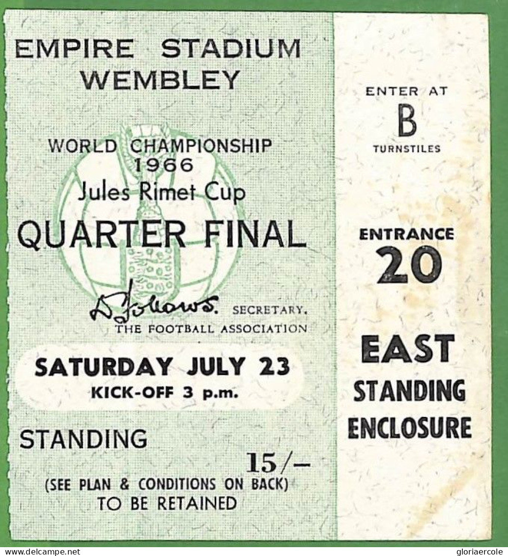 P1023 - 1966 World FOOTBALL Championship GAME TICKET England Argentina - RARE! - 1966 – Inghilterra