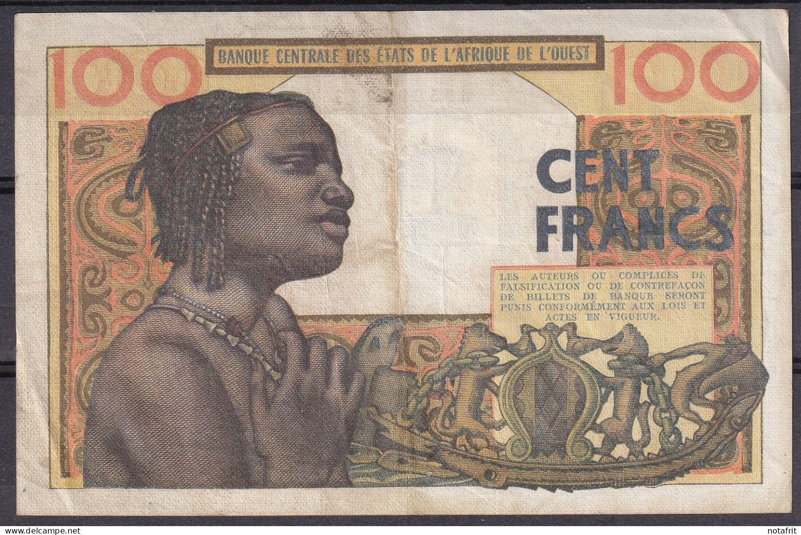 AOF 100 Fr   K.279 No Country Letter  XF - États D'Afrique De L'Ouest