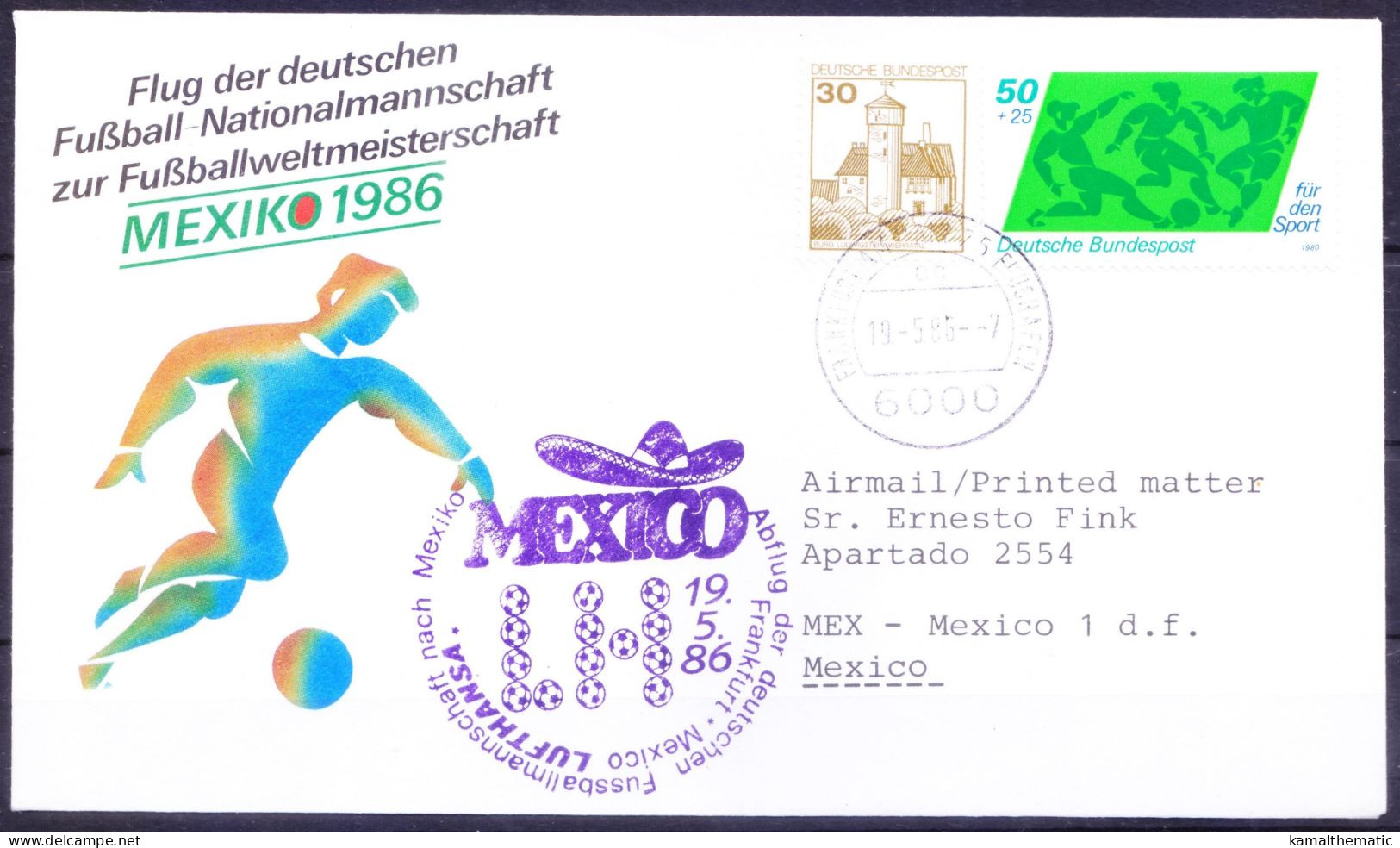 Germany 1986 Used Cover, Flight Of German Football Team To Mexico WC - 1986 – México