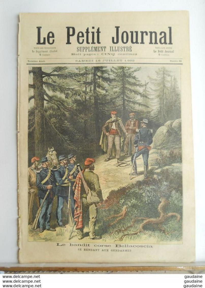 Le Petit Journal N°86 – 16 Juillet 1892 – LE BANDIT CORSE BELLACOSCIA  - MORT D'ELISABETH D'ANGLETERRE - Le Petit Journal