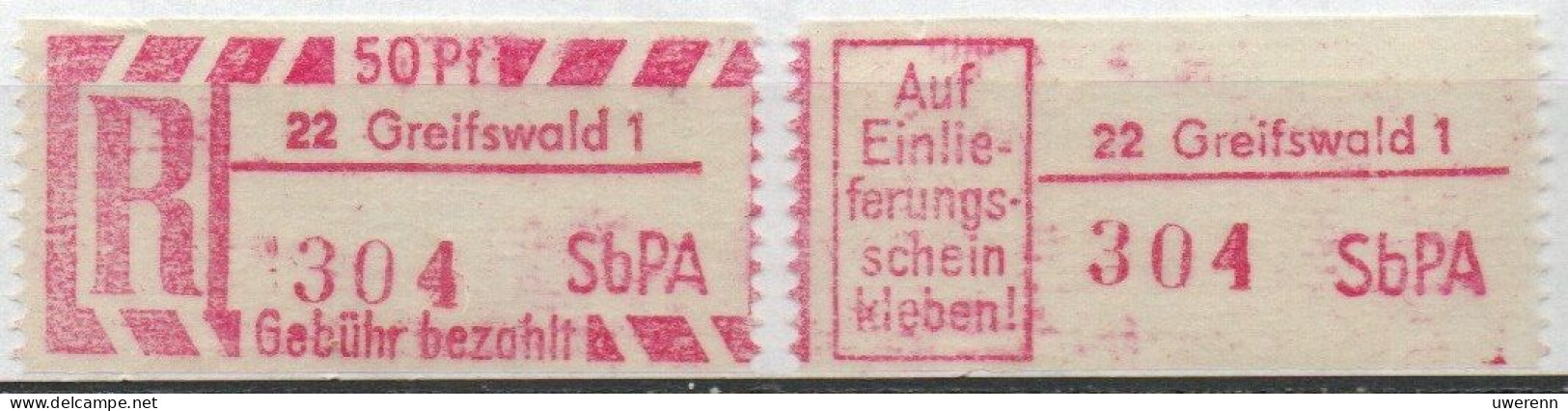 DDR Einschreibemarke Greifswald SbPA Postfrisch, EM2B-22-1I(2), PU- Gt - Etichette Di Raccomandazione
