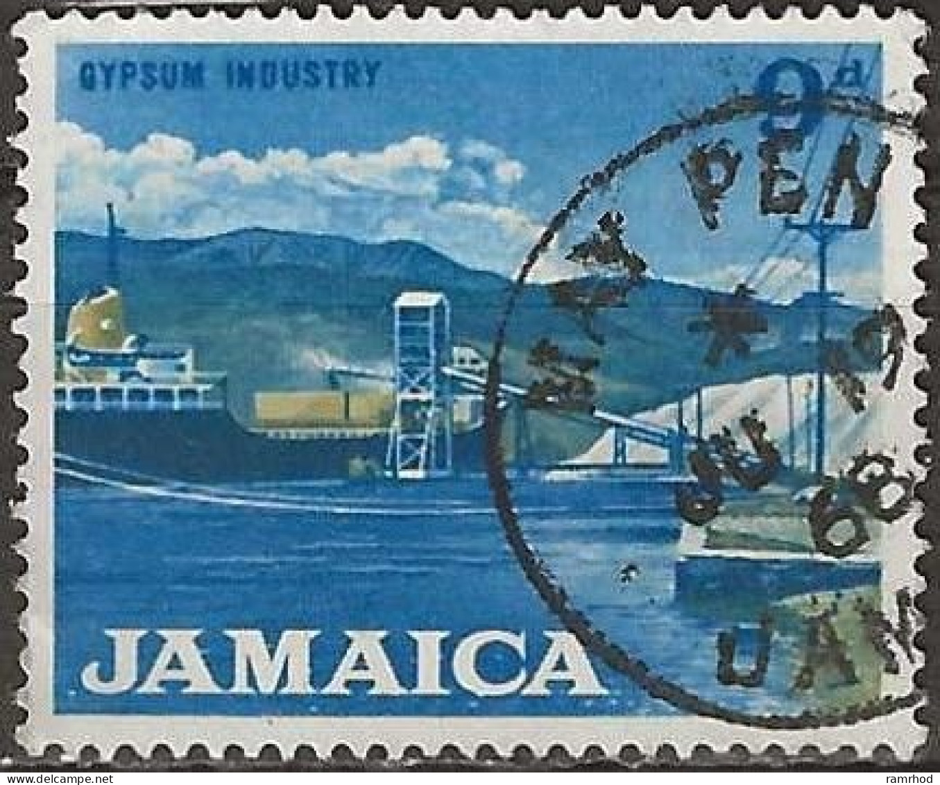 JAMAICA 1964 Gypsum Industry - 9d. - Blue And Bistre FU - Jamaica (1962-...)