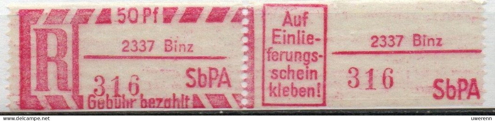 DDR Einschreibemarke Binz SbPA Postfrisch, EM2B-2337II(3), PU- Zh - Etichette Di Raccomandazione