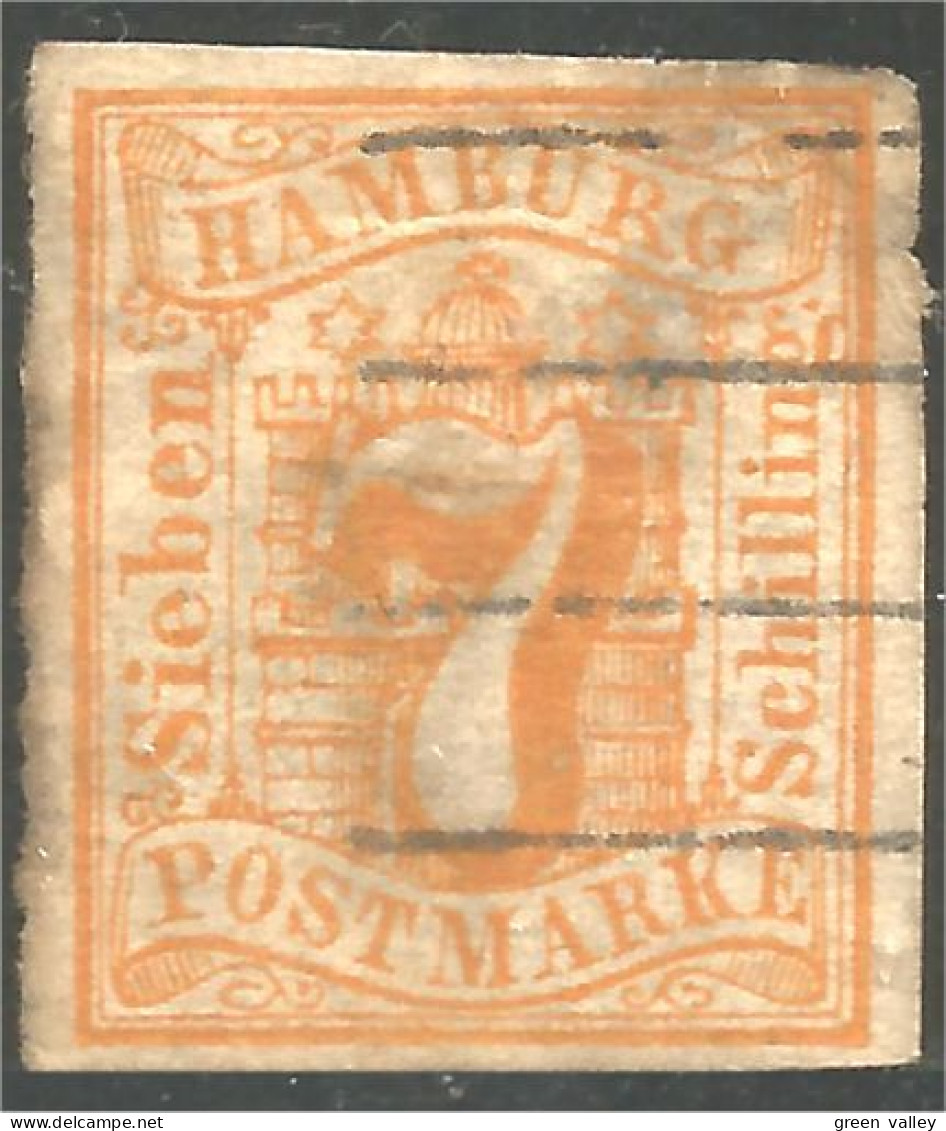 438 Allemagne Hamburg 1849 7s Orange Aminici Invisible Small Thin At Top (GES-179) - Hambourg