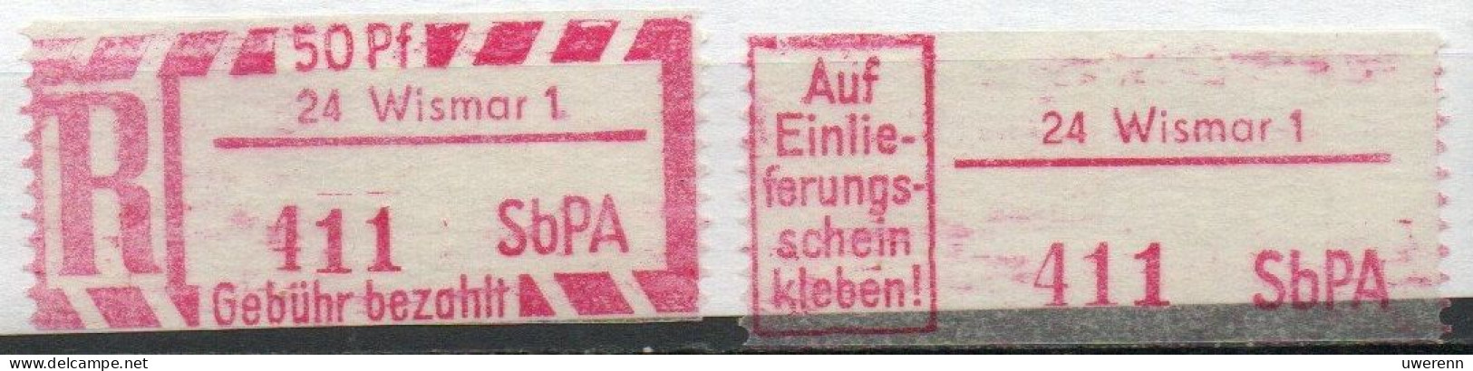 DDR Einschreibemarke Wismar SbPA Postfrisch, EM2B-24-1II Gt - R-Zettel