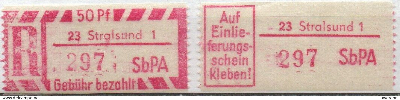 DDR Einschreibemarke Stralsund SbPA Postfrisch, EM2B-23-1I(2), PU+ Gt - Etichette Di Raccomandazione