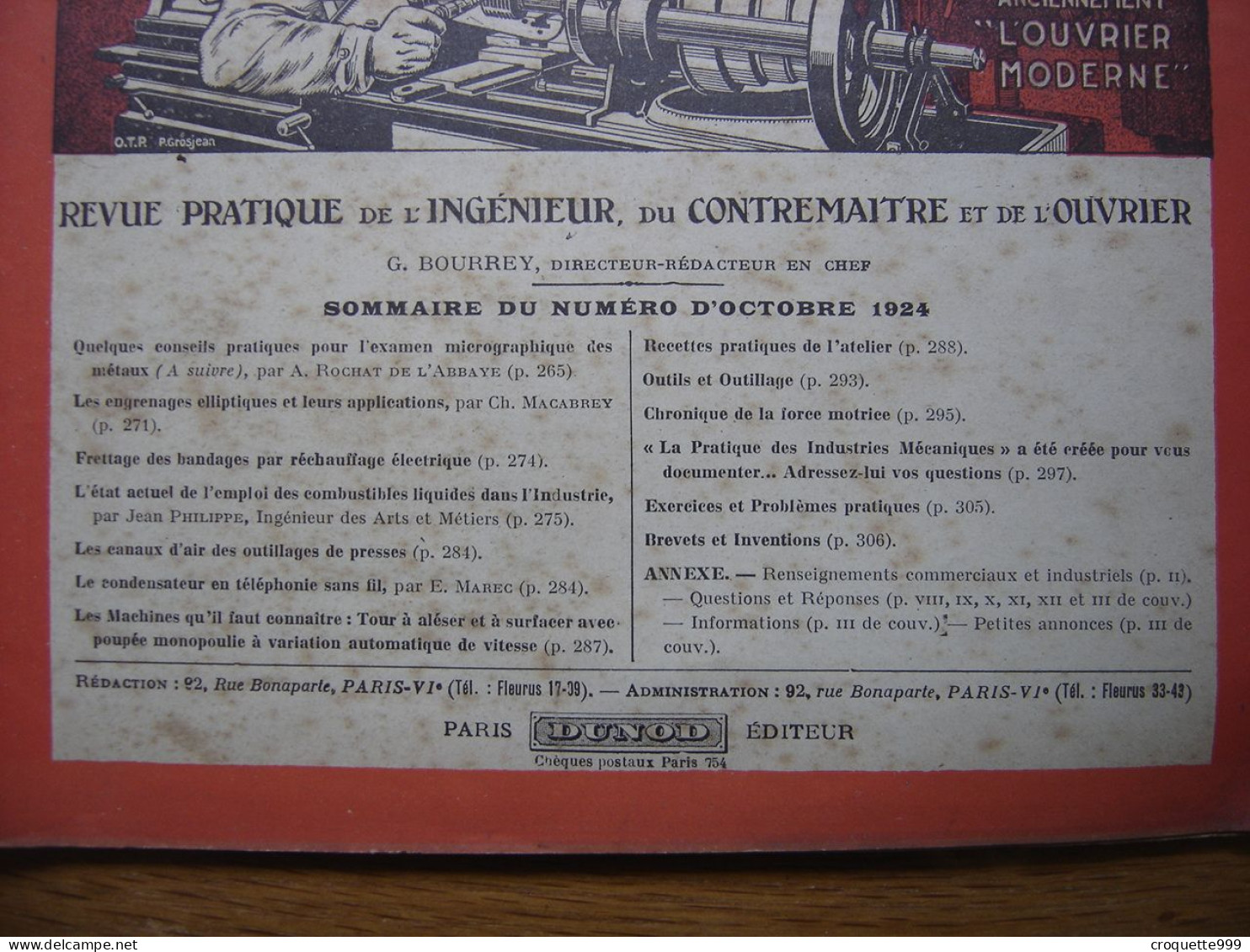 1924 Revue 7 Pratique Des Industries Mecaniques INGENIEUR CONTREMAITRE OUVRIER - Do-it-yourself / Technical