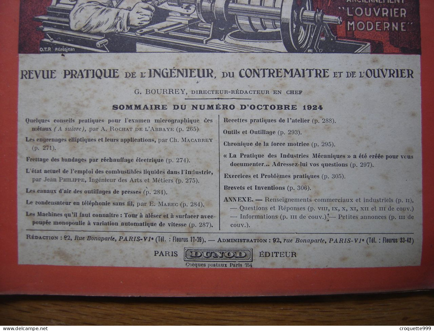 1924 Revue 7 Pratique Des Industries Mecaniques INGENIEUR CONTREMAITRE OUVRIER - Knutselen / Techniek