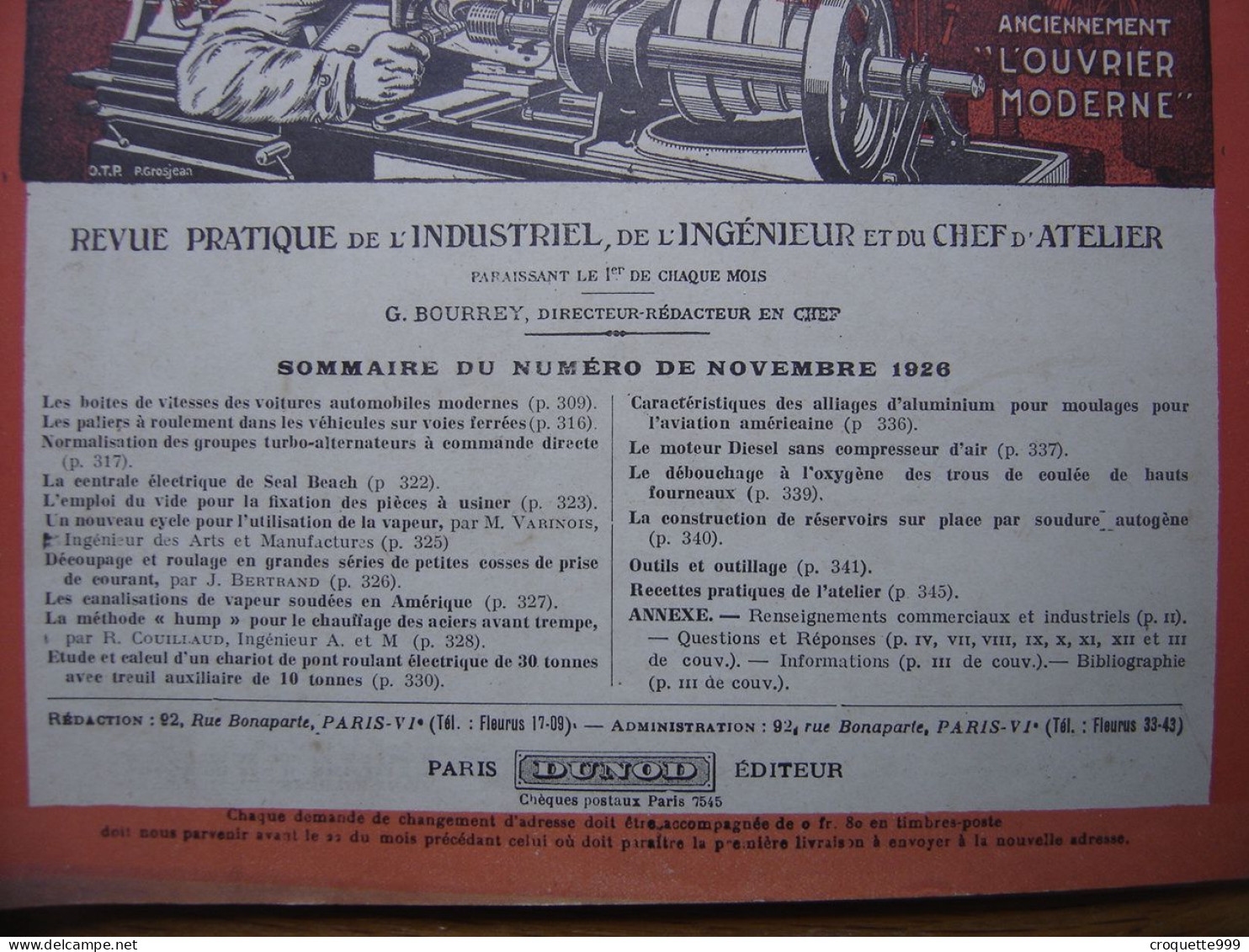 1926 Revue 8 Pratique Des Industries Mecaniques INGENIEUR CONTREMAITRE OUVRIER - Knutselen / Techniek