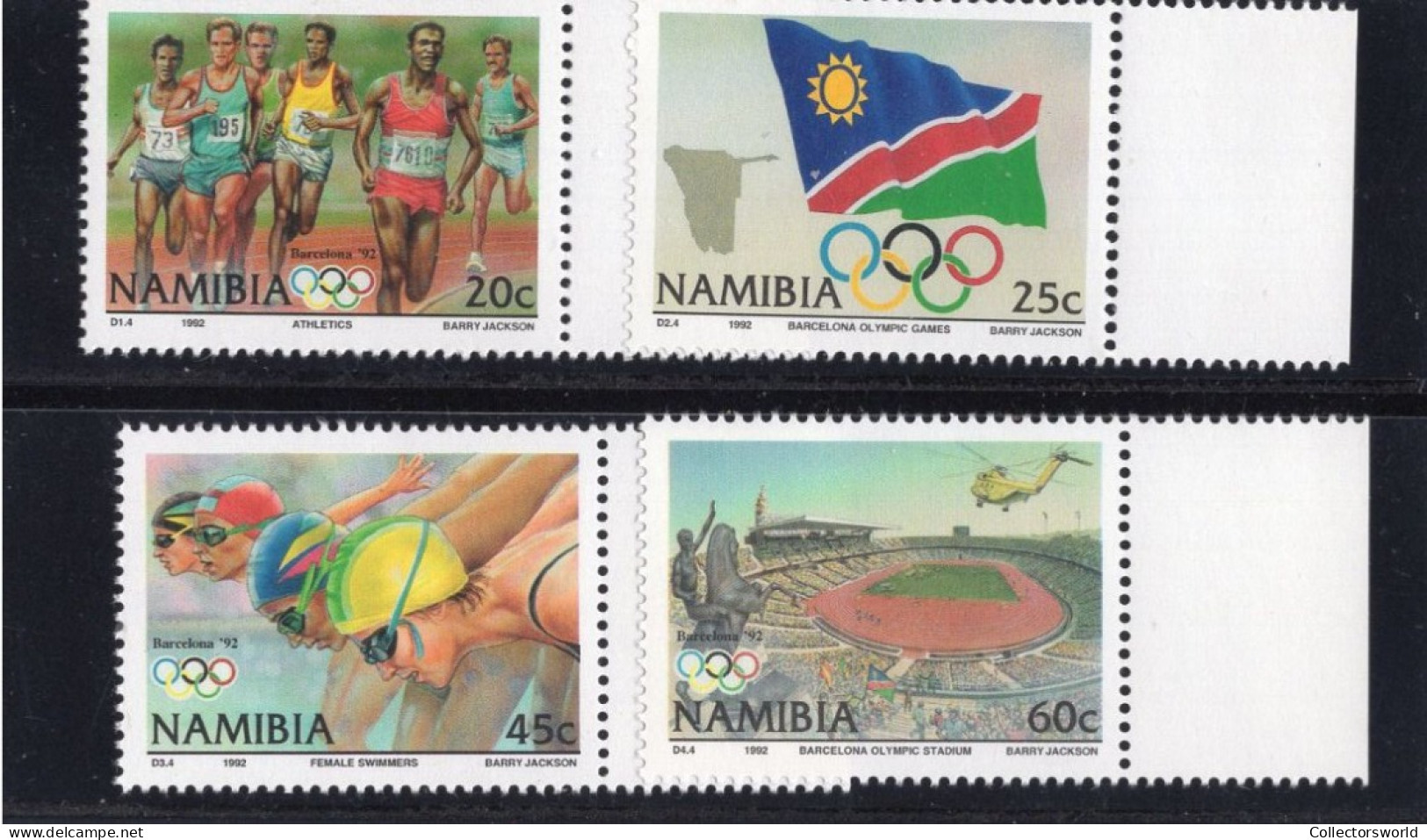 Namibia Serie 4v 1992 Olympics Barcelona Sports Athletics Swimming Helicopter MNH - Namibia (1990- ...)