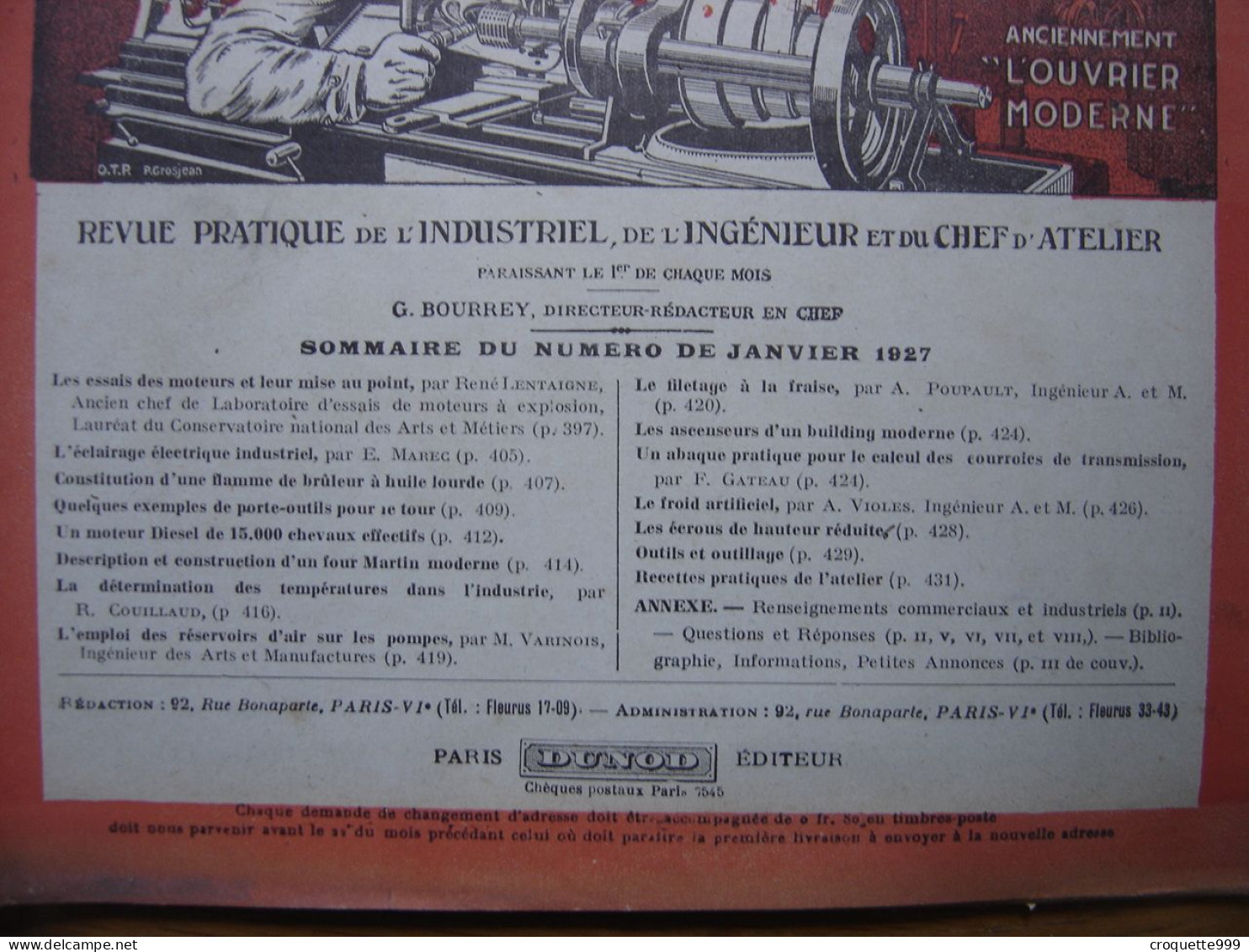 1927 Revue 10 Pratique Des Industries Mecaniques INGENIEUR CONTREMAITRE OUVRIER - Bricolage / Técnico