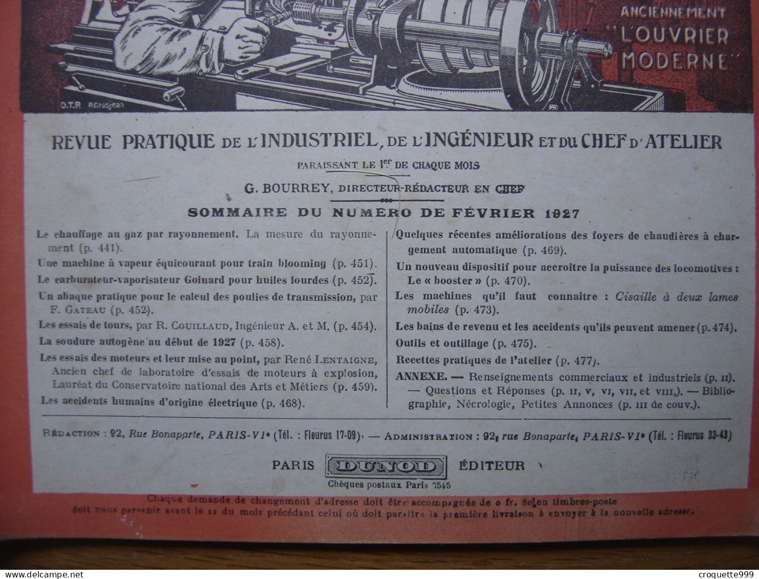 1927 Revue 11 Pratique Des Industries Mecaniques INGENIEUR CONTREMAITRE OUVRIER - Knutselen / Techniek