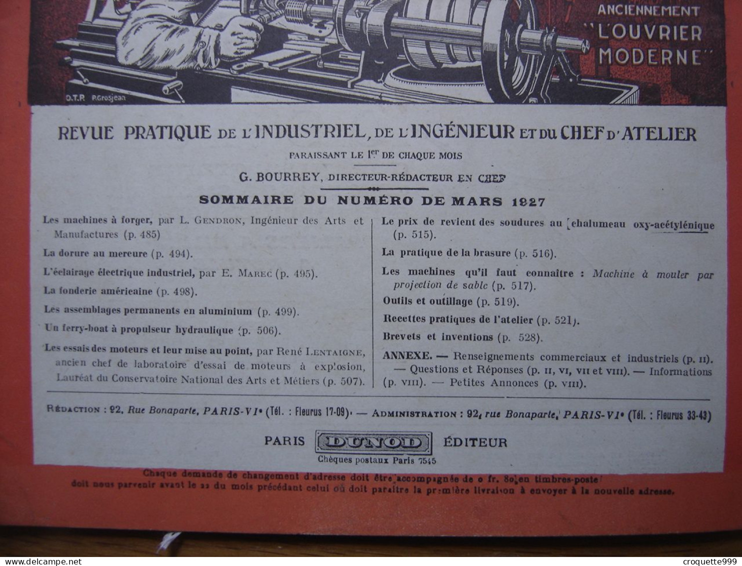 1927 Revue 12 Pratique Des Industries Mecaniques INGENIEUR CONTREMAITRE OUVRIER - Do-it-yourself / Technical