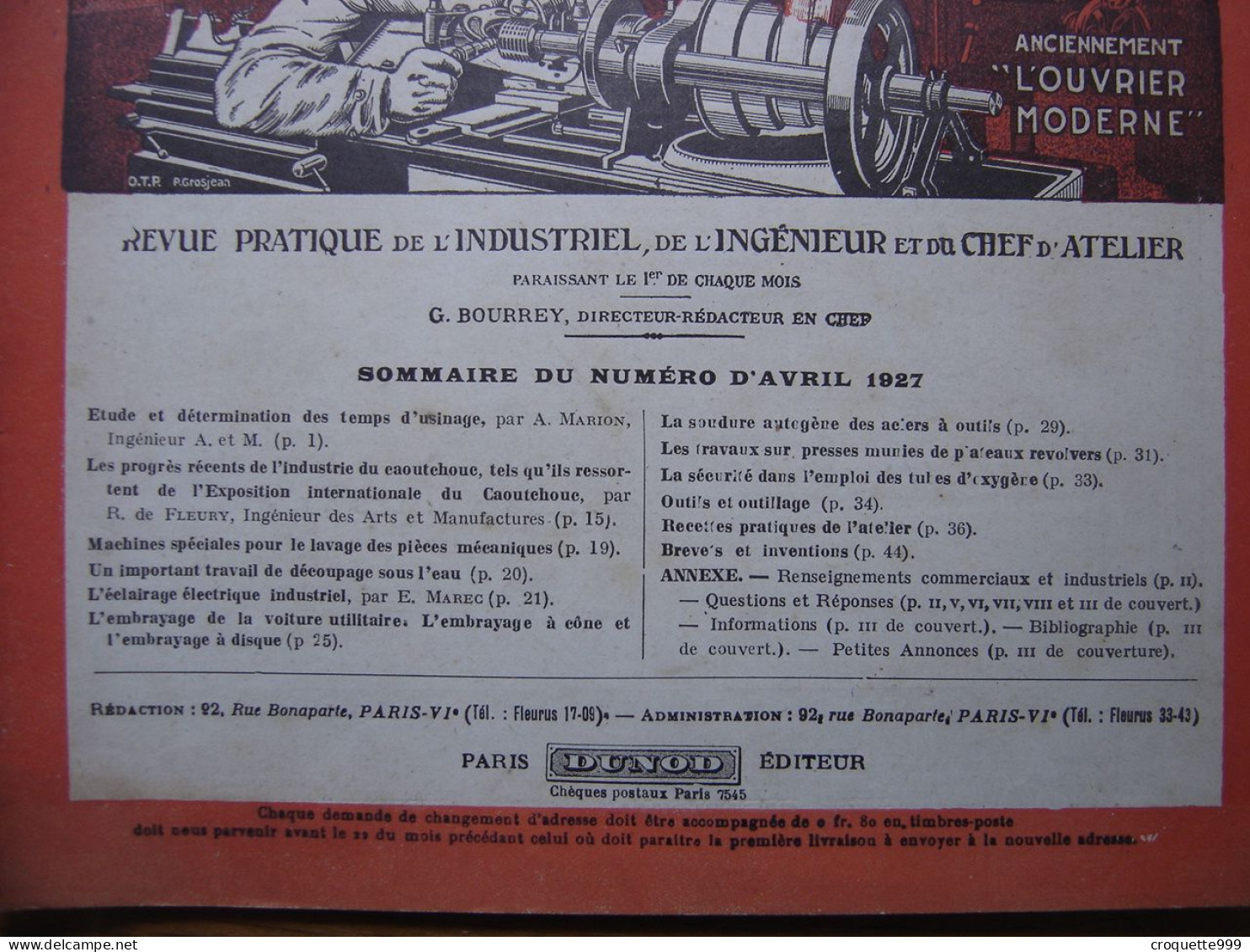 1927 Revue 1 Pratique Des Industries Mecaniques INGENIEUR CONTREMAITRE OUVRIER - Bricolage / Technique