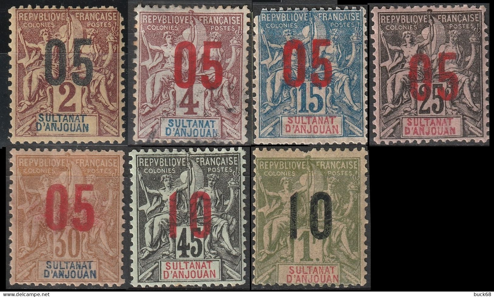 ANJOUAN 20 21 22 24 25 27 30 * MH Type Groupe 1912 (CV 24€) [ColCla] - Unused Stamps
