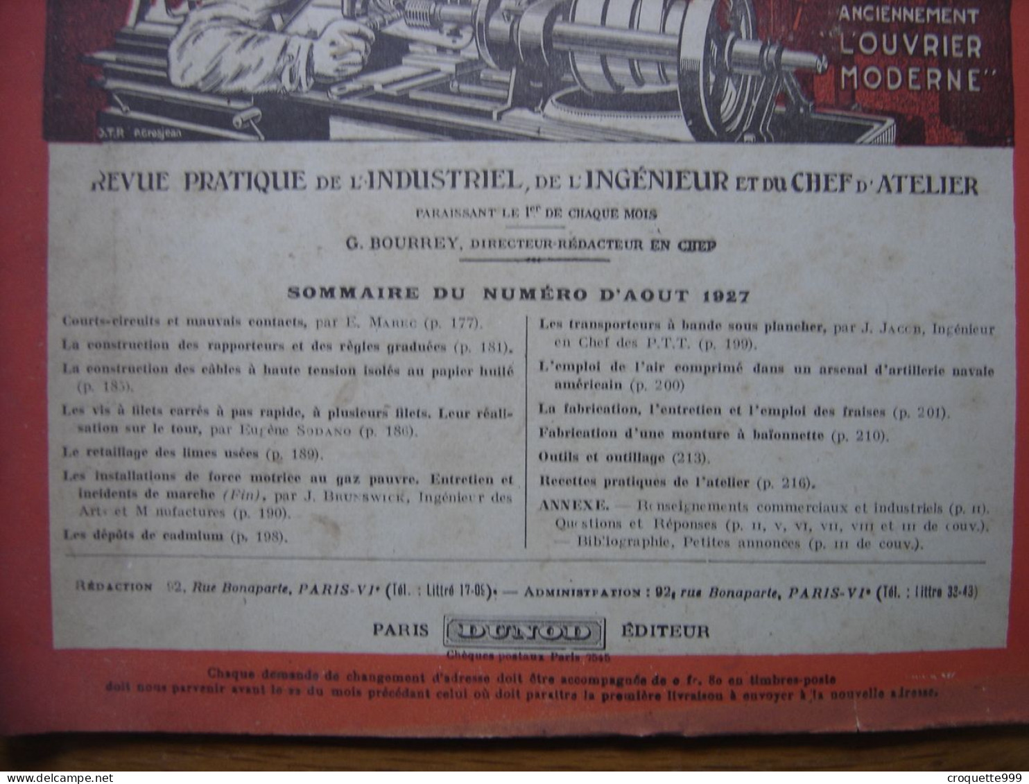 1927 Revue 5 Pratique Des Industries Mecaniques INGENIEUR CONTREMAITRE OUVRIER - Do-it-yourself / Technical