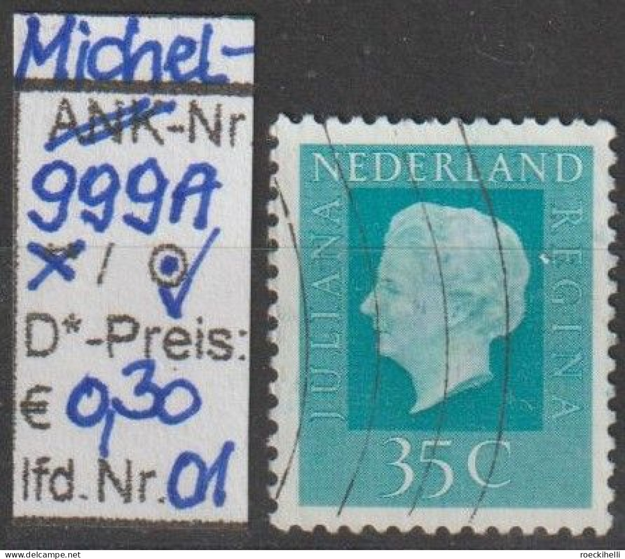 1972 - NIEDERLANDE - FM/DM "Königin Juliana" 35 C Grünblau - O Gestempelt - S. Scan (999Ao 01-06 Nl) - Used Stamps