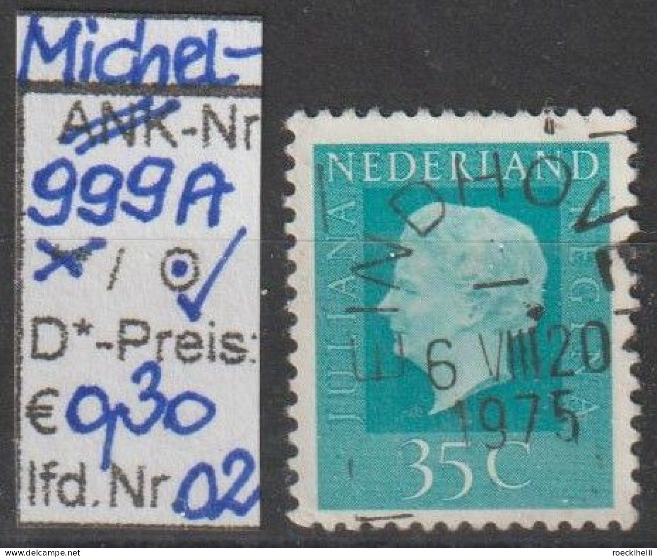 1972 - NIEDERLANDE - FM/DM "Königin Juliana" 35 C Grünblau - O Gestempelt - S. Scan (999Ao 01-06 Nl) - Usados