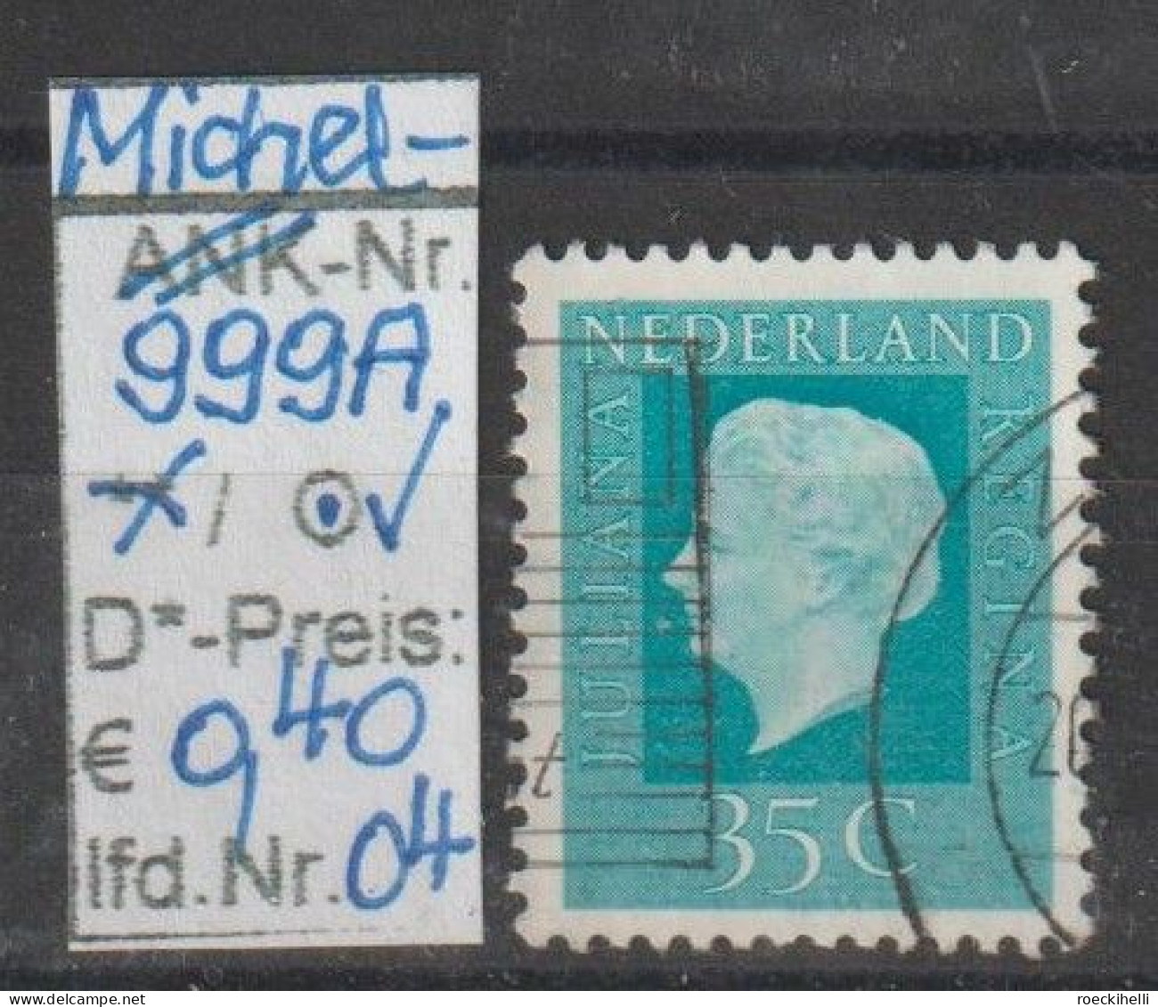 1972 - NIEDERLANDE - FM/DM "Königin Juliana" 35 C Grünblau - O Gestempelt - S. Scan (999Ao 01-06 Nl) - Usados