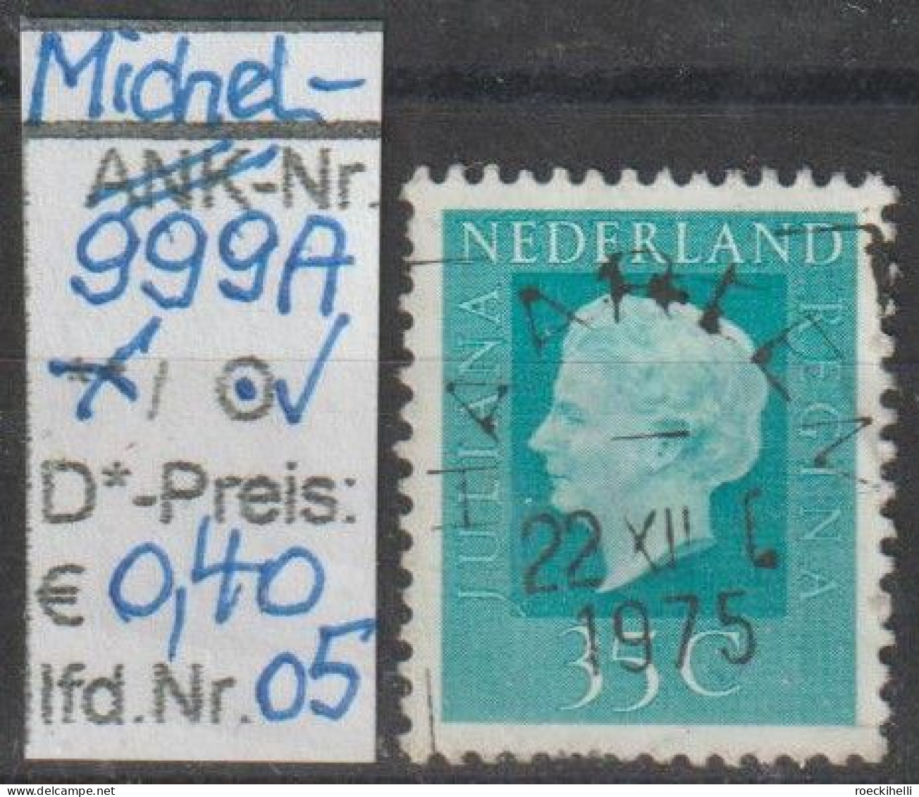 1972 - NIEDERLANDE - FM/DM "Königin Juliana" 35 C Grünblau - O Gestempelt - S. Scan (999Ao 01-06 Nl) - Gebruikt