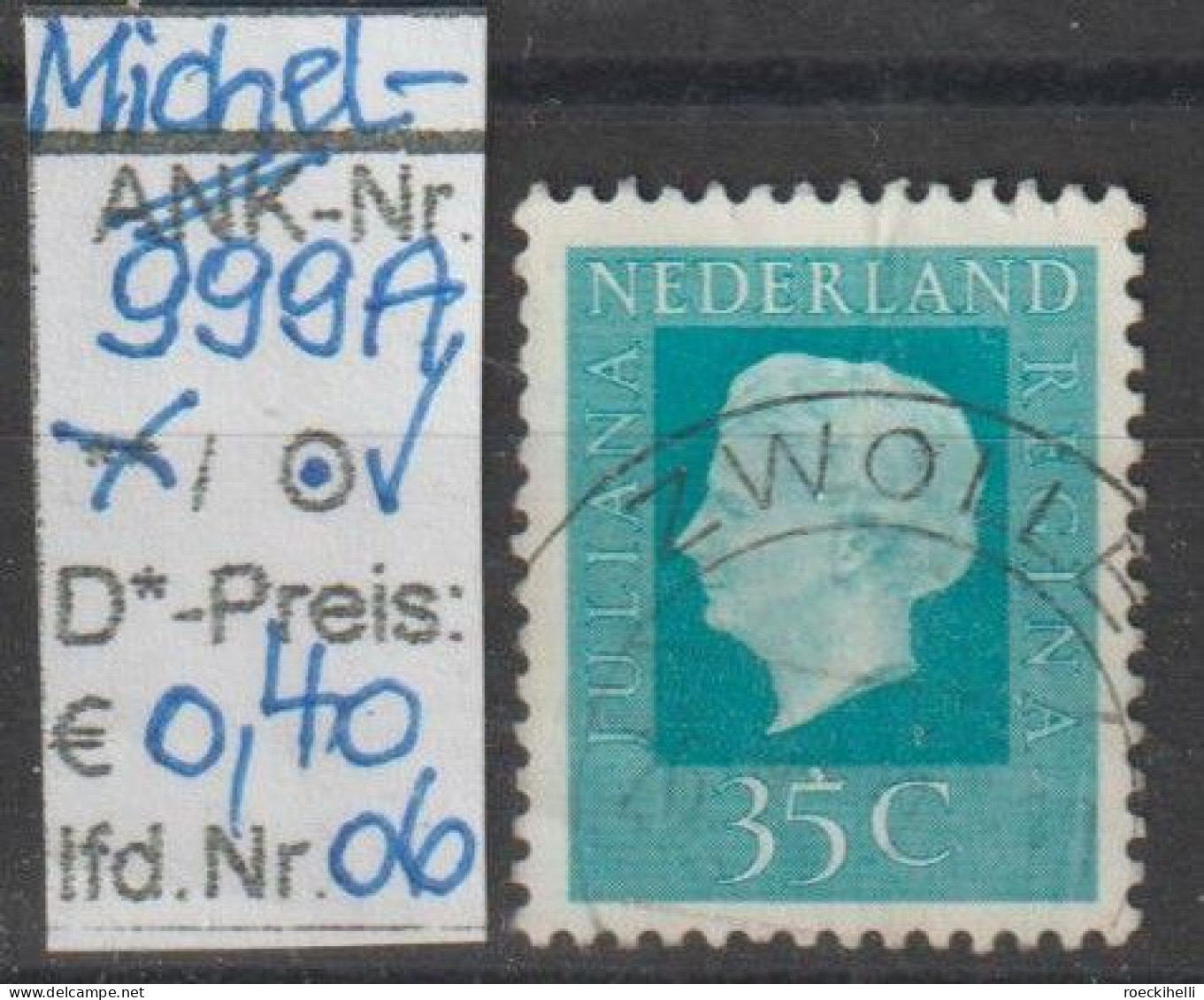 1972 - NIEDERLANDE - FM/DM "Königin Juliana" 35 C Grünblau - O Gestempelt - S. Scan (999Ao 01-06 Nl) - Usati