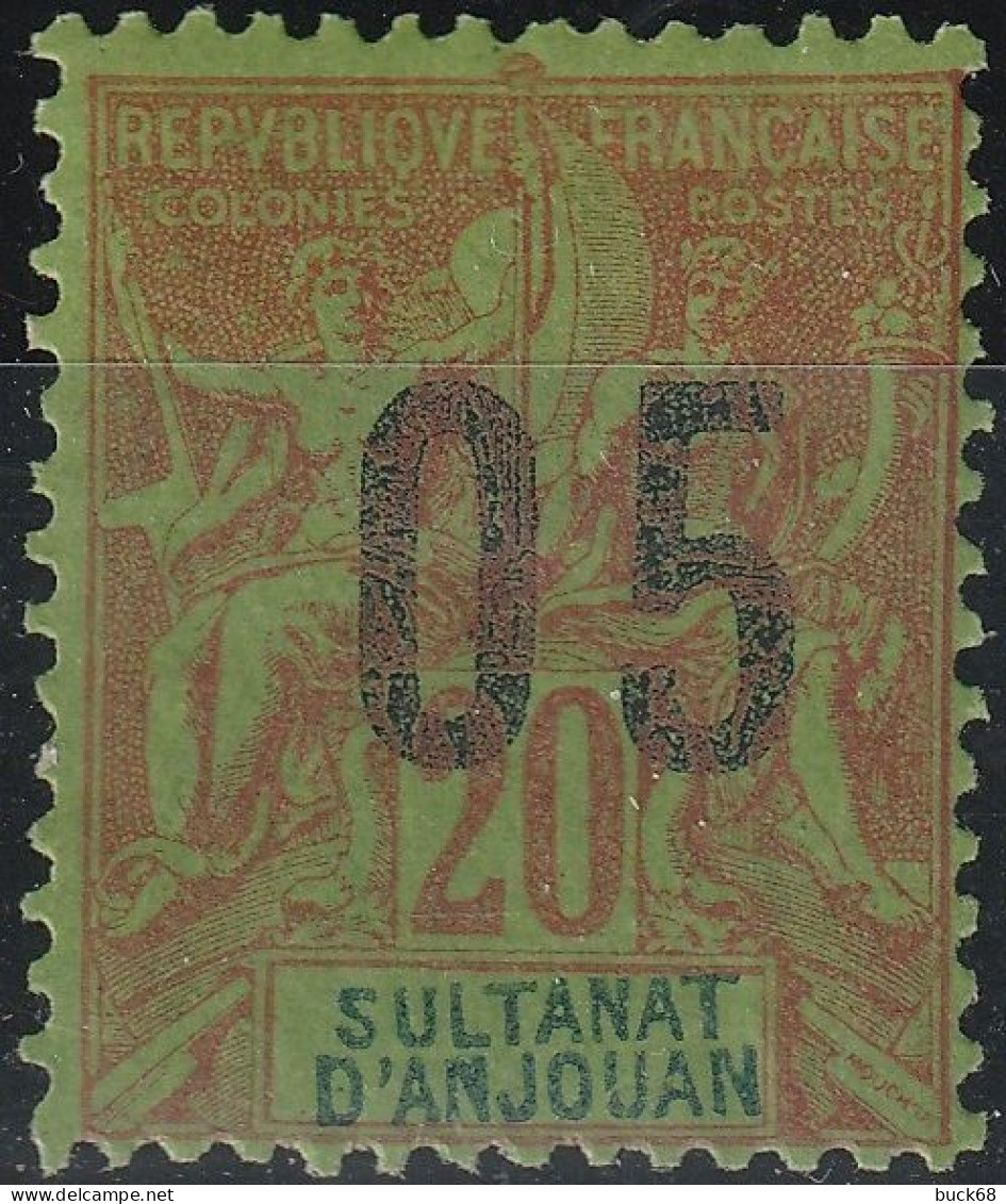 ANJOUAN 23A * MH Type Groupe Surcharge Variété 2mm 1912 (CV 30 €) [ColCla] - Ongebruikt