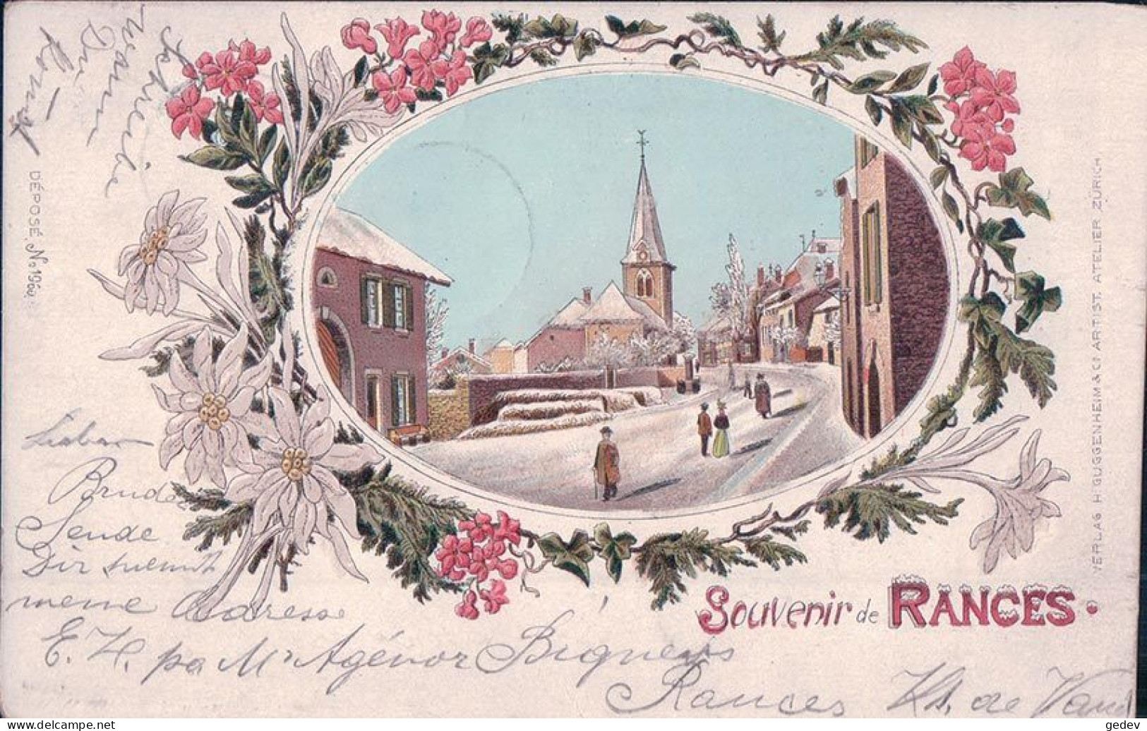 Souvenir De Rances Sous La Neige, Edelweiss Et Rhododendrons, Litho Couleur (27.5.1901) - Rances
