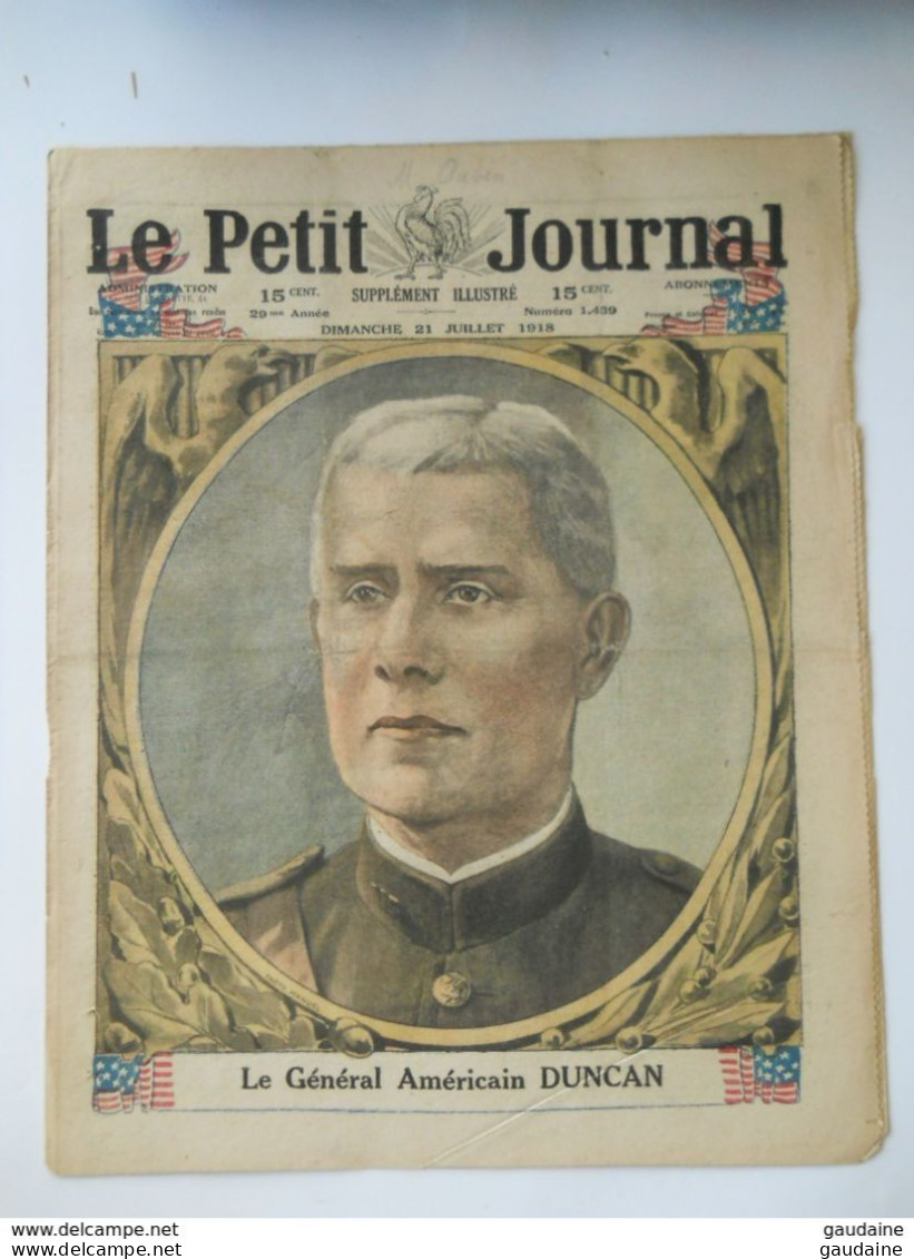 Le Petit Journal N°1439 - 21 Juillet 1918 - Abris De Campagne - General DUNCAN USA Etats Unis - WW1 - Le Petit Journal