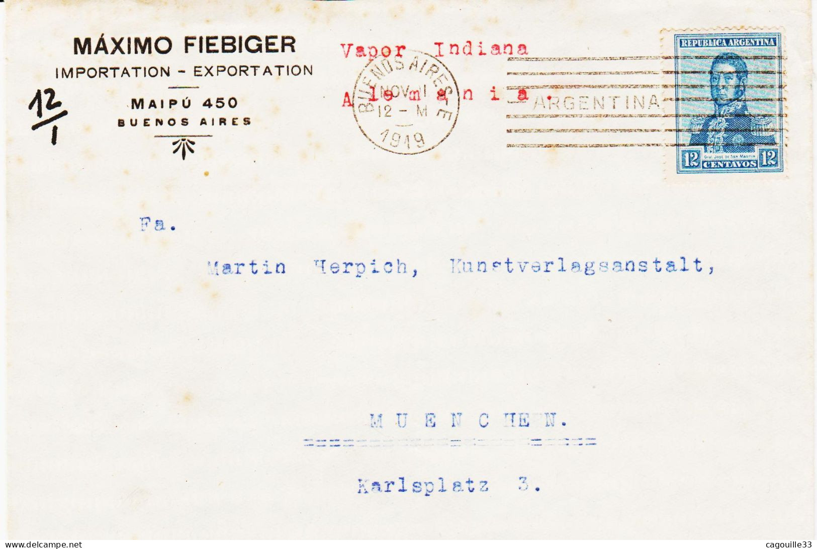 Argentine , De Buenos Aires E  En 1919 Machine Internationale  Avec "ARGZENTINA " R Et Sup - Lettres & Documents