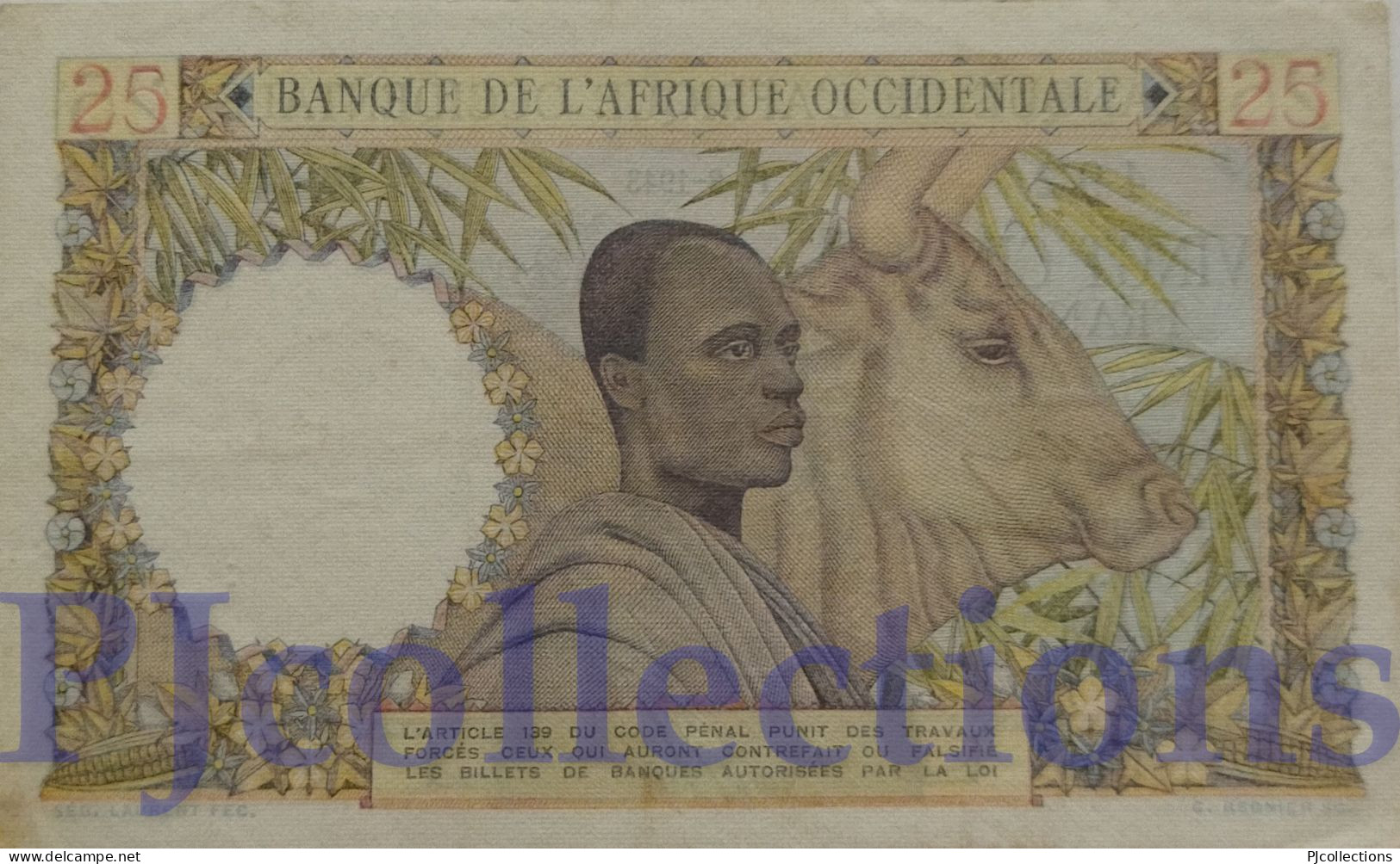 FRENCH WEST AFRICA 25 FRANCS 1943 PICK 38 XF/AU - Other - Africa