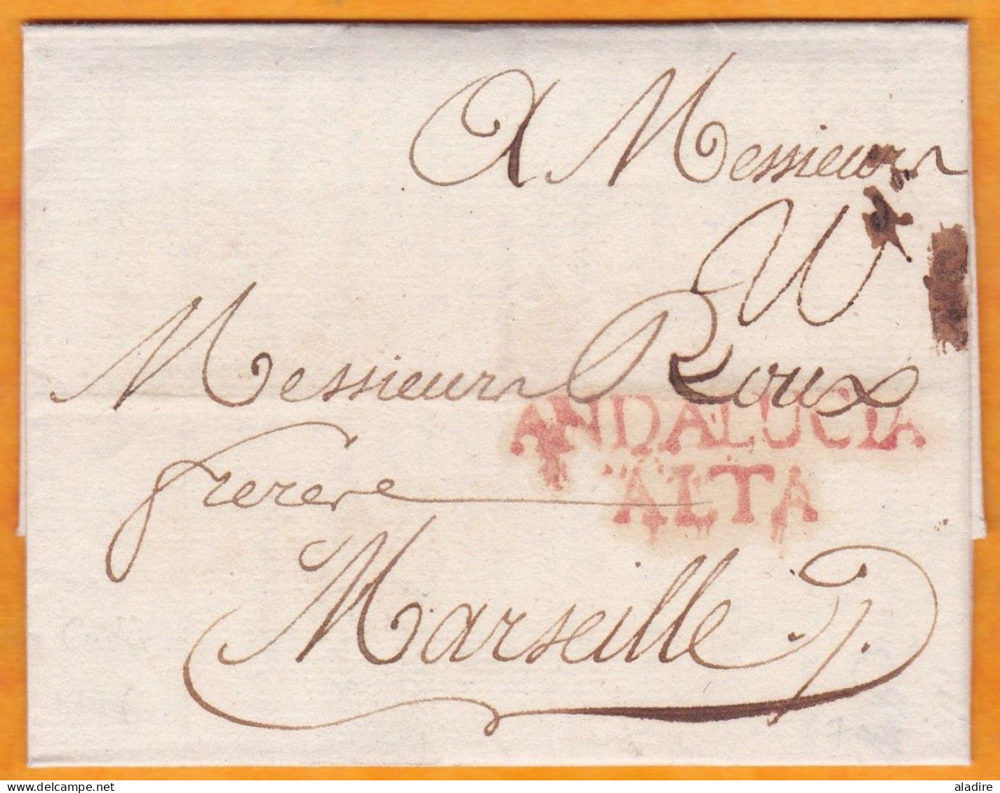 1776 - Lettre Pliée Avec Corresp De 2 P En Français De CADIZ, ANDALUCIA ALTA, Espagne Vers MARSEILLE, France - ...-1850 Préphilatélie